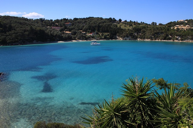 View of Lakka bay in the north of Paxos.